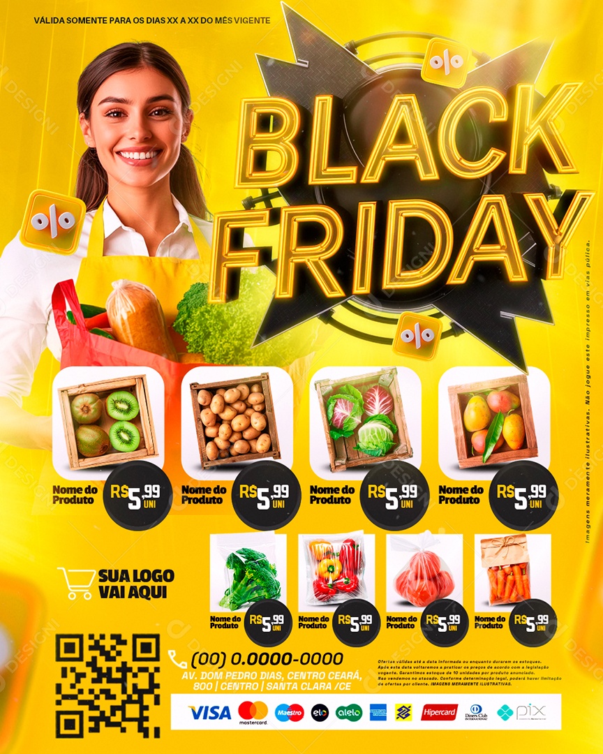 Tabloide Black Friday Supermercado Hortifruti Social Media PSD Editável