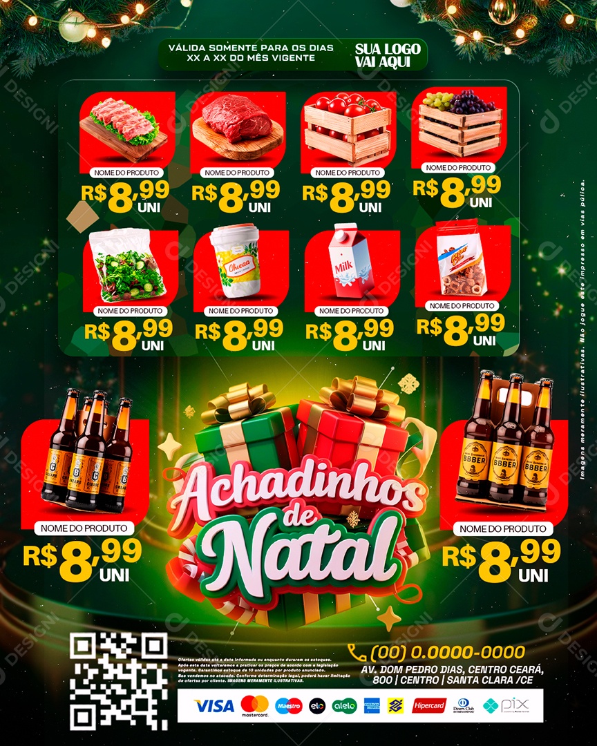 Tabloide Achadinhos de Natal Supermercado Produtos Bebidas Social Media PSD Editável