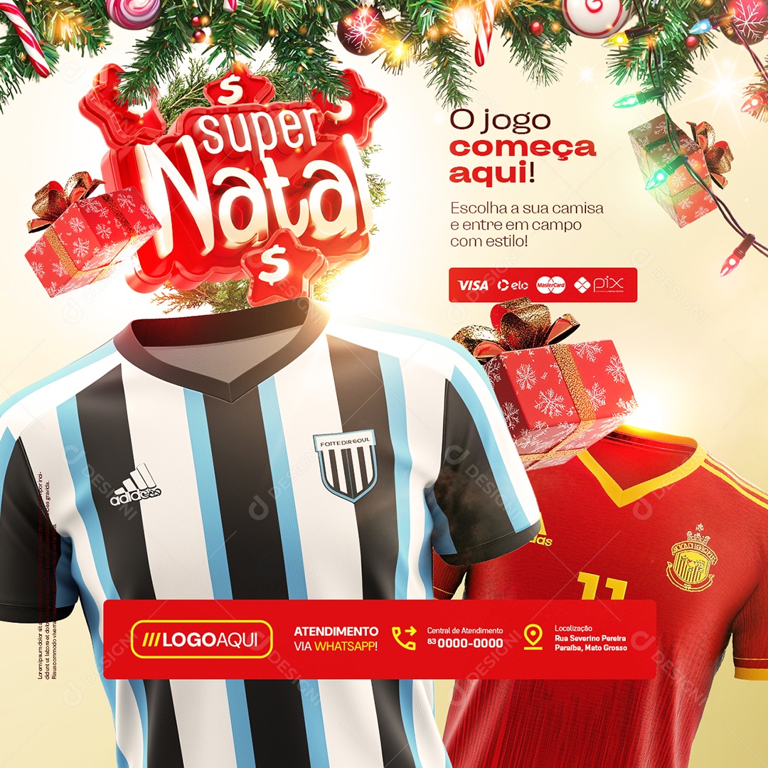 Social Media Camisas de Times Super Natal O Jogo Começa Aqui PSD Editável