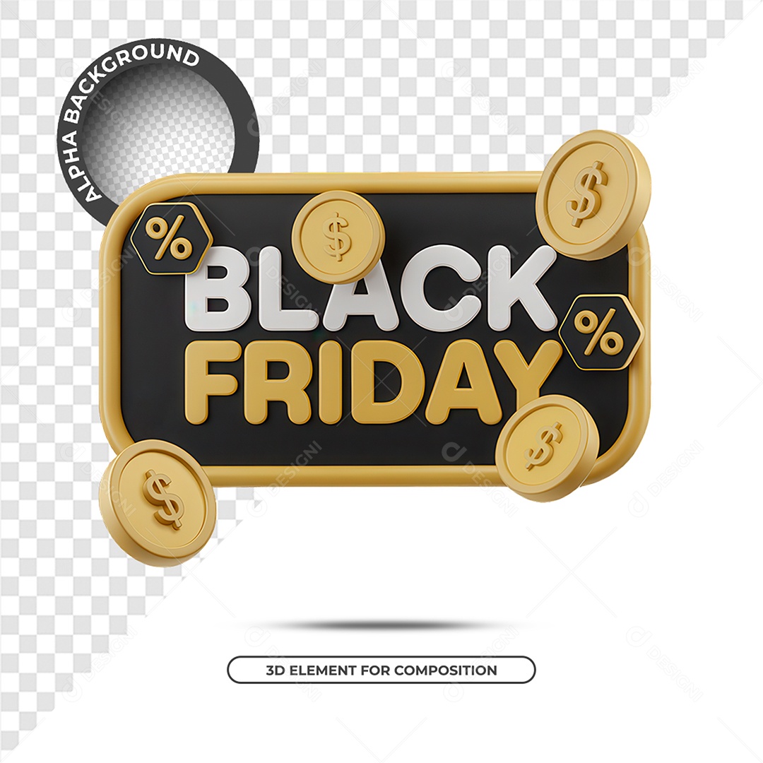 Black Friday Selo 3D para Composição PSD