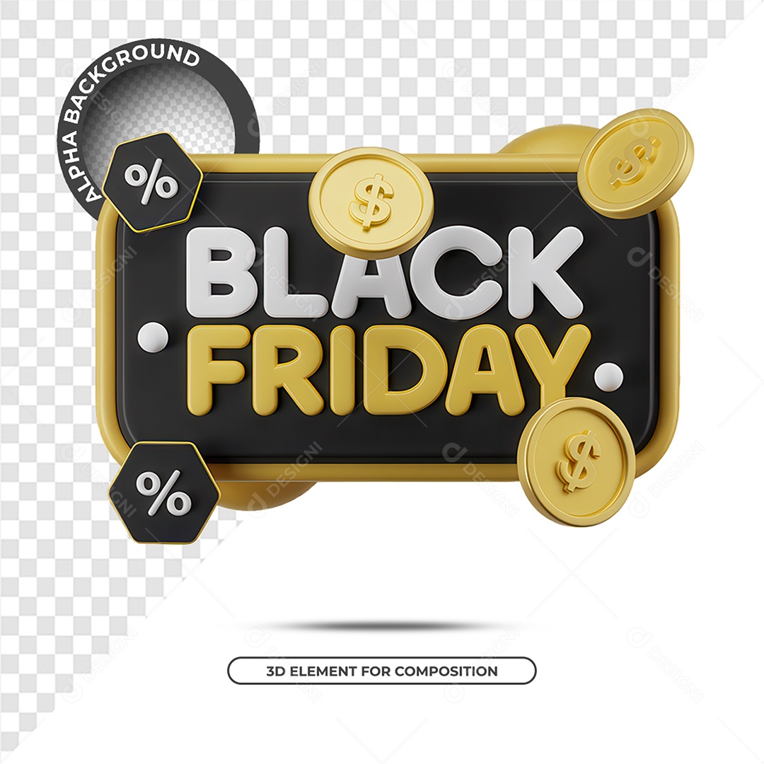 Black Friday Selo 3D para Composição PSD