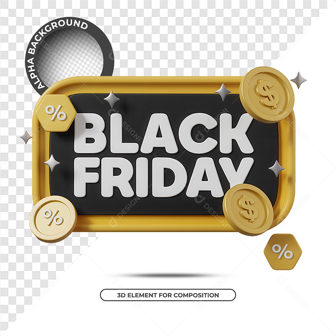 Black Friday Selo 3D para Composição PSD