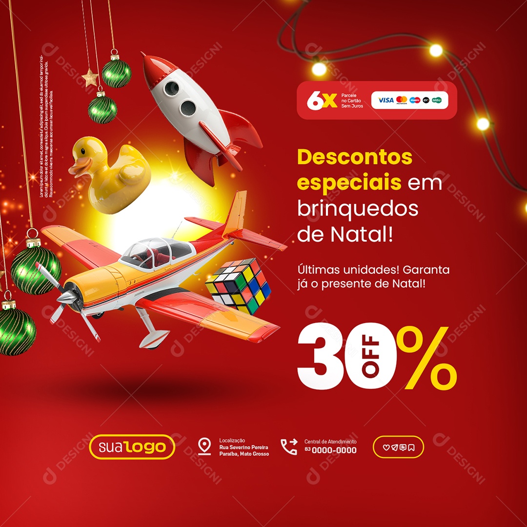 Loja de Brinquedos Natal de Ofertas Descontos Especiais Social Media PSD Editável