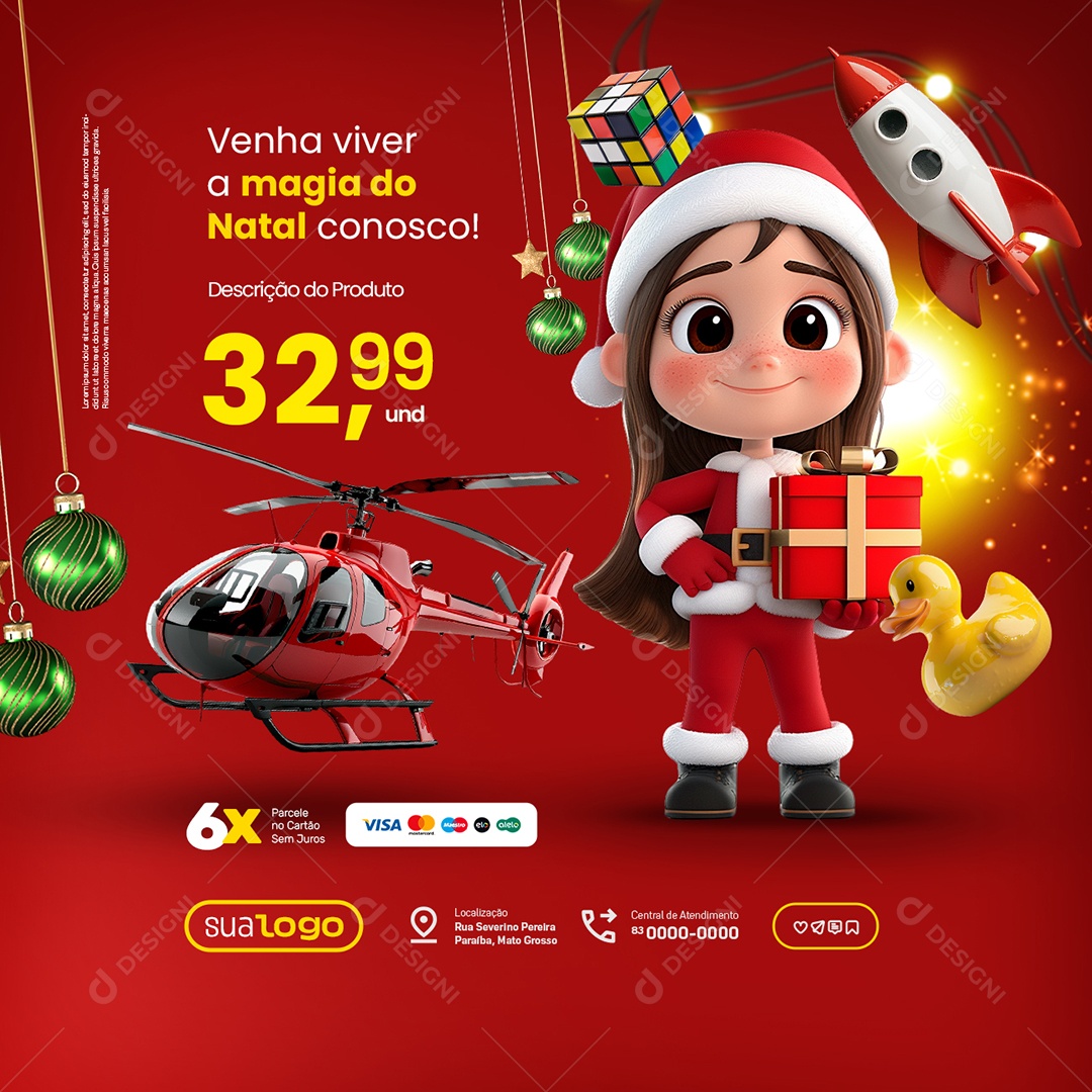 Loja de Brinquedos Natal de Ofertas Helicóptero de Brinquedo Social Media PSD Editável