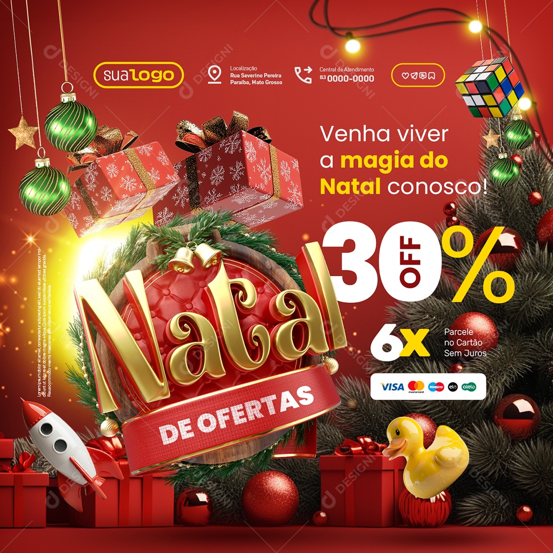 Loja de Brinquedos Natal de Ofertas 30% Off Social Media PSD Editável