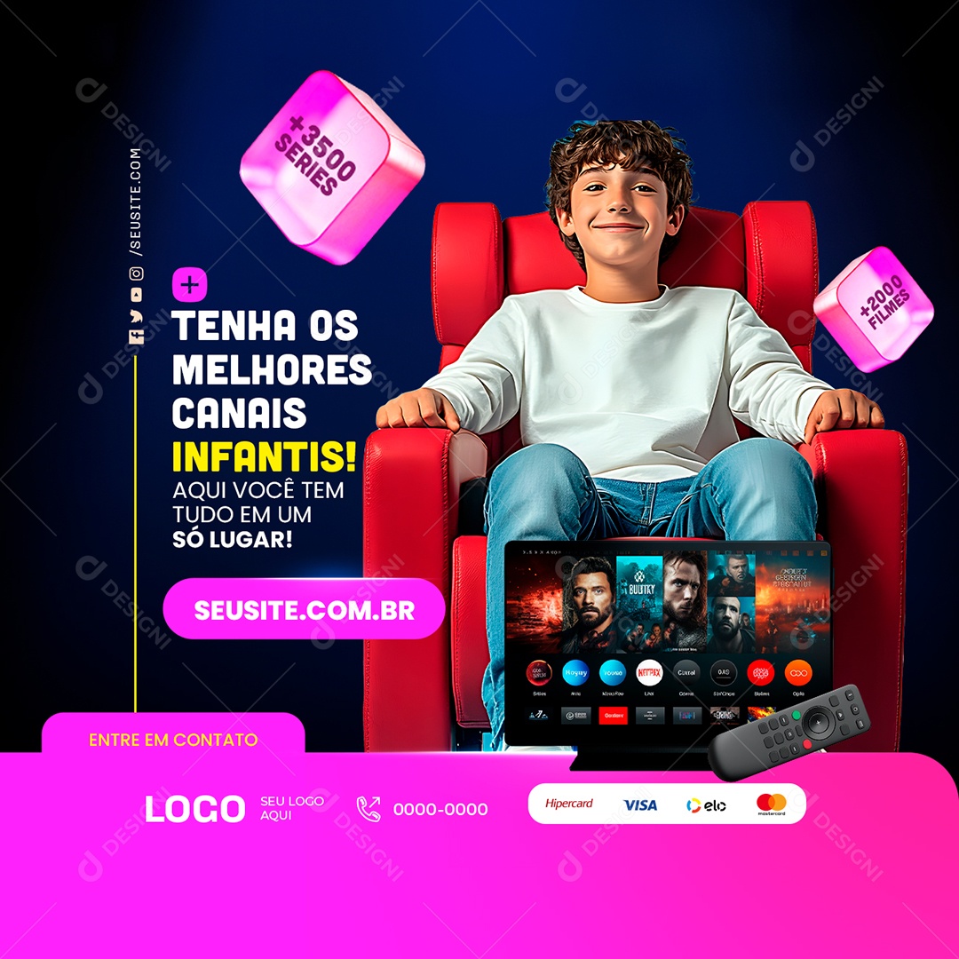 IPTV Tenha os Melhores Canais Infantis Social Media PSD Editável