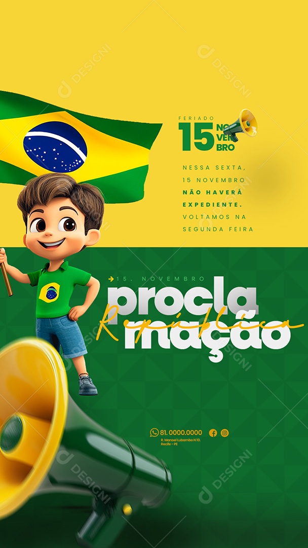 Social Media Story Comunicado Feriado Proclamação da República PSD Editável