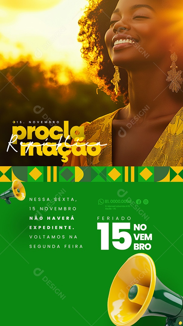 Social Media Story Comunicado Feriado Proclamação da República PSD Editável