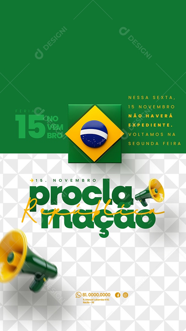 Social Media Story Comunicado Feriado Proclamação da República PSD Editável