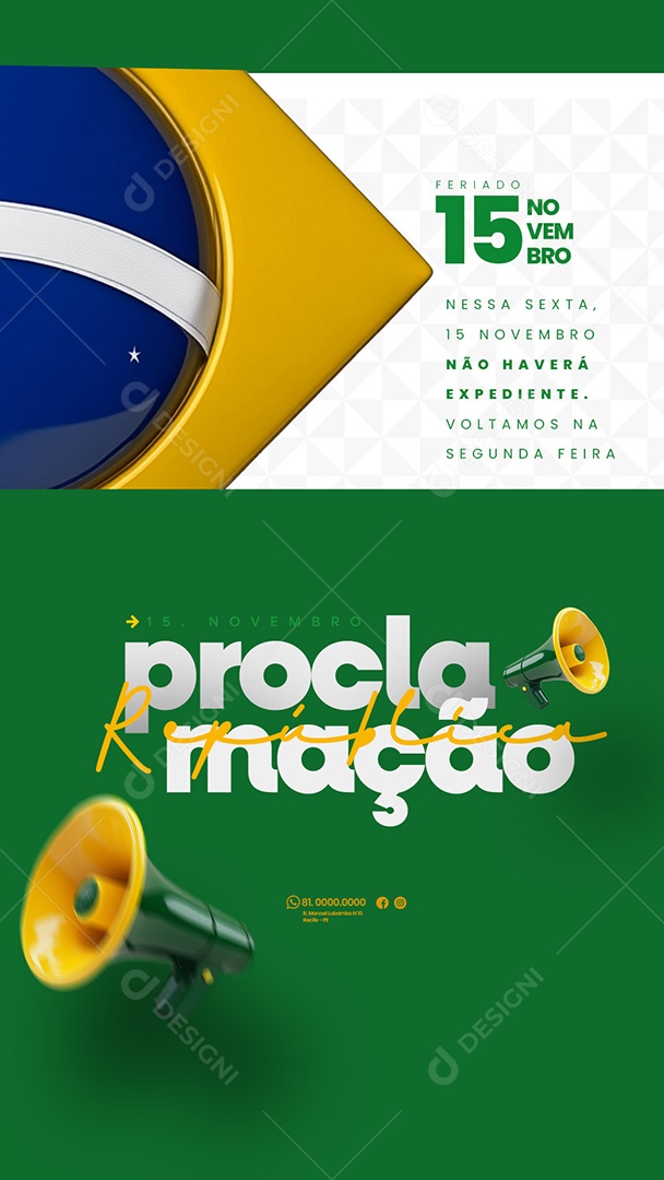 Social Media Story Comunicado Feriado Proclamação da República PSD Editável