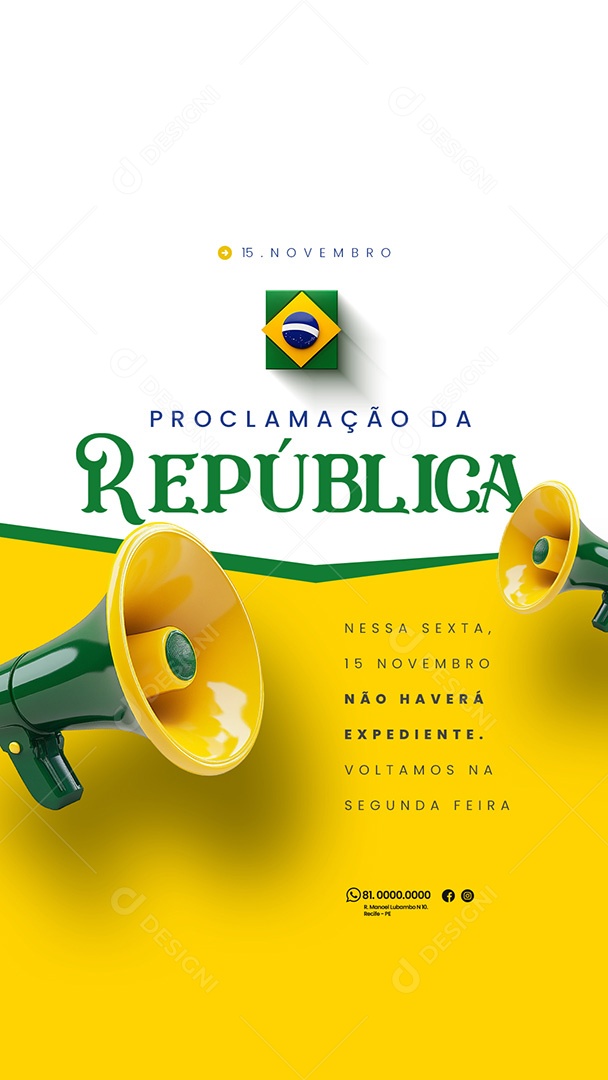 Social Media Story Comunicado Feriado Proclamação da República PSD Editável