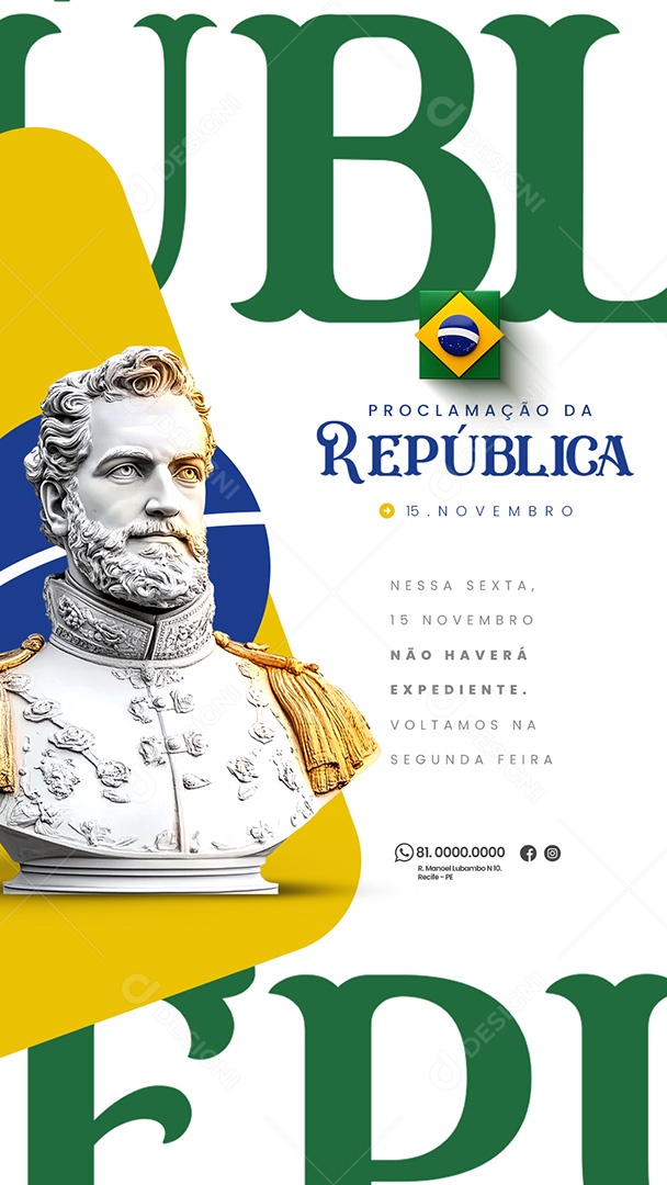 Social Media Story Comunicado Feriado Proclamação da República PSD Editável