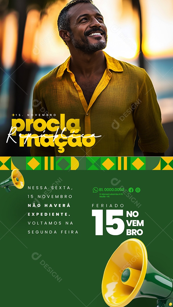Social Media Story Comunicado Feriado Proclamação da República PSD Editável