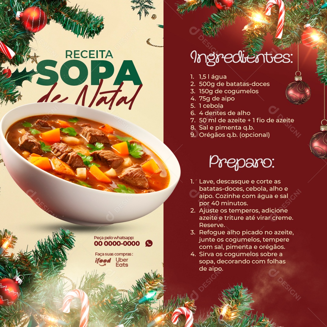 Receita de Natal Sopa de Natal Social Media PSD Editável