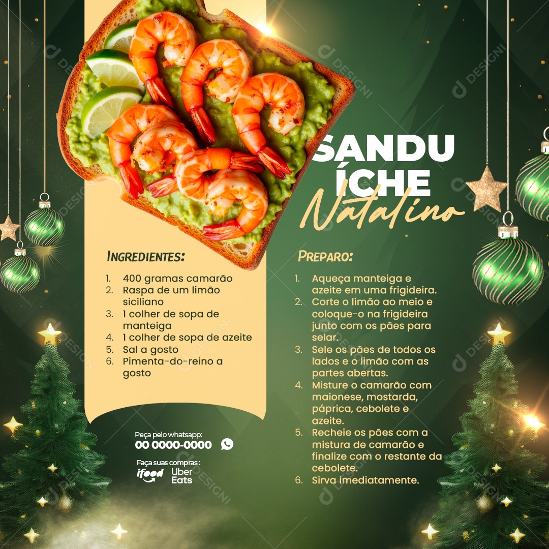 Receita de Natal Sanduíche Natalino Social Media PSD Editável