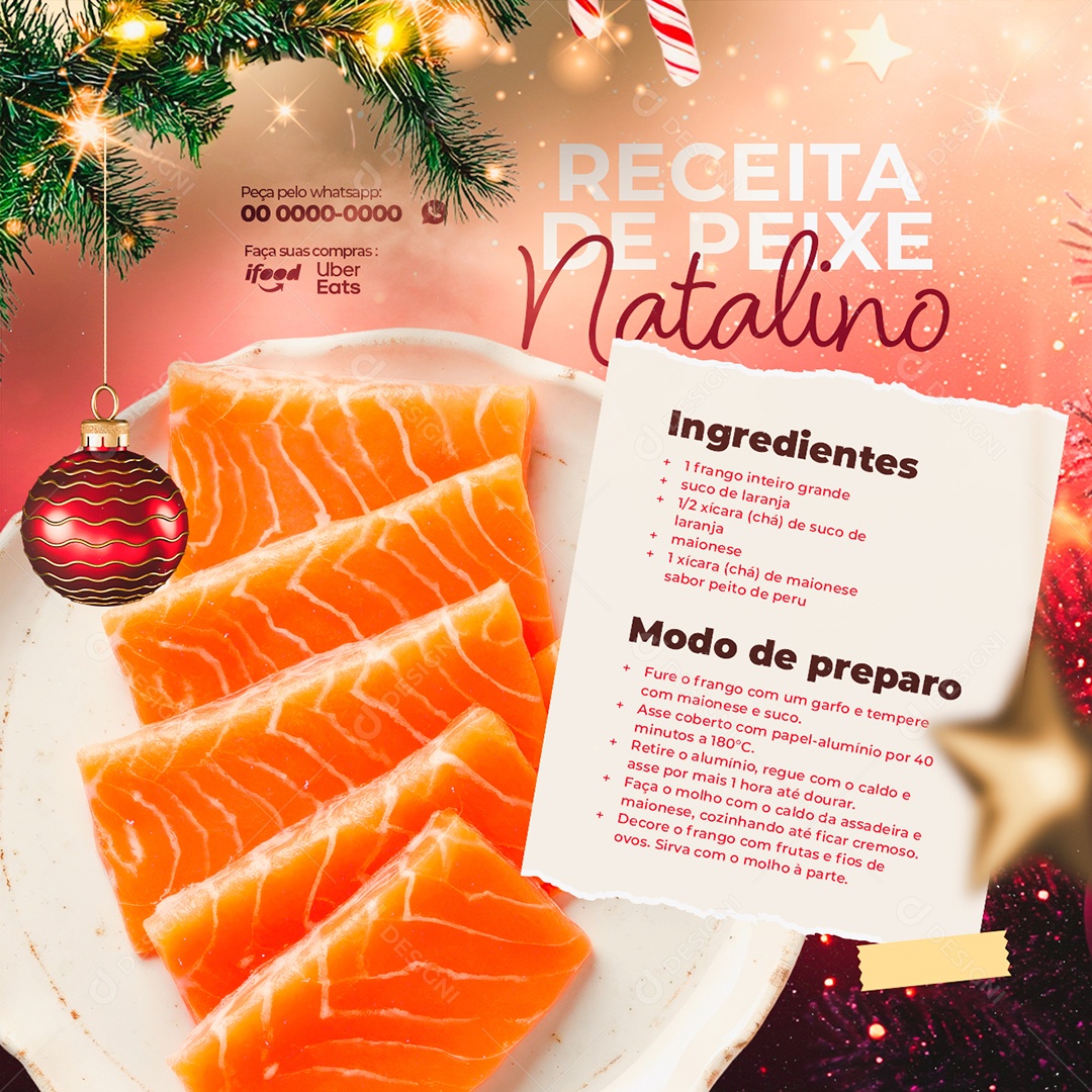 Receita de Natal Peixe Natalino Social Media PSD Editável
