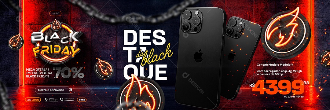 Carrossel Black Friday Loja de Eletrônicos Iphone Modelo Y Social Media PSD Editável