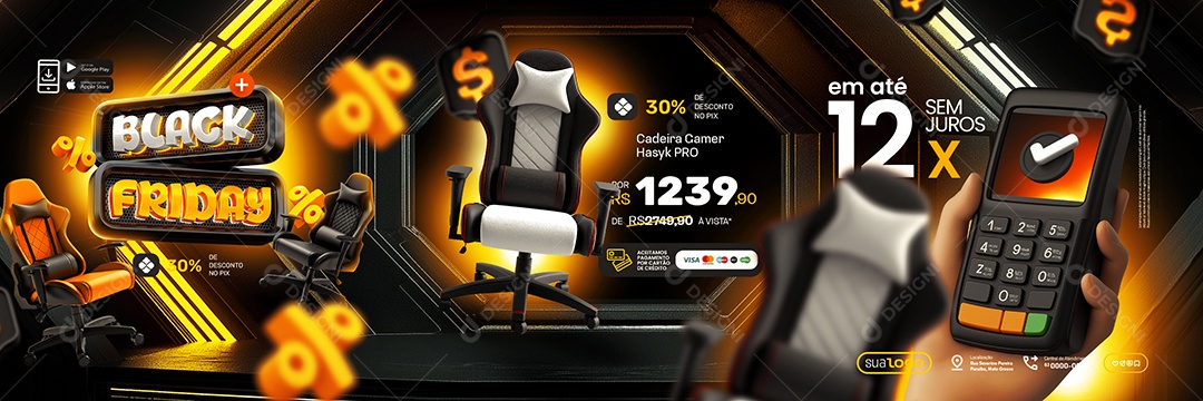 Carrossel Black Friday Loja de Eletrônicos Cadeira Gamer Hasyk Pro Social Media PSD Editável