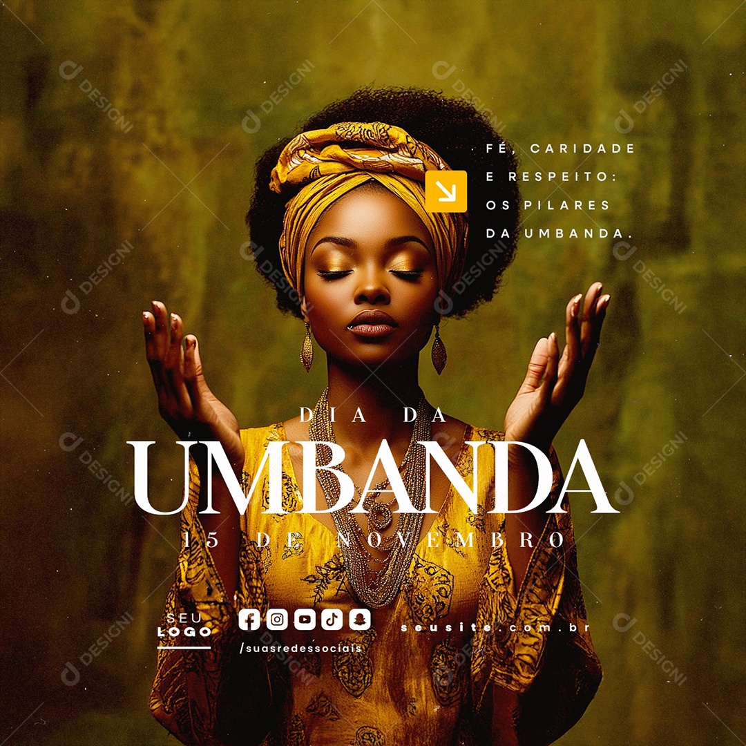 Dia da Umbanda 15 de Novembro Fé Caridade e Respeito Social Media PSD Editável