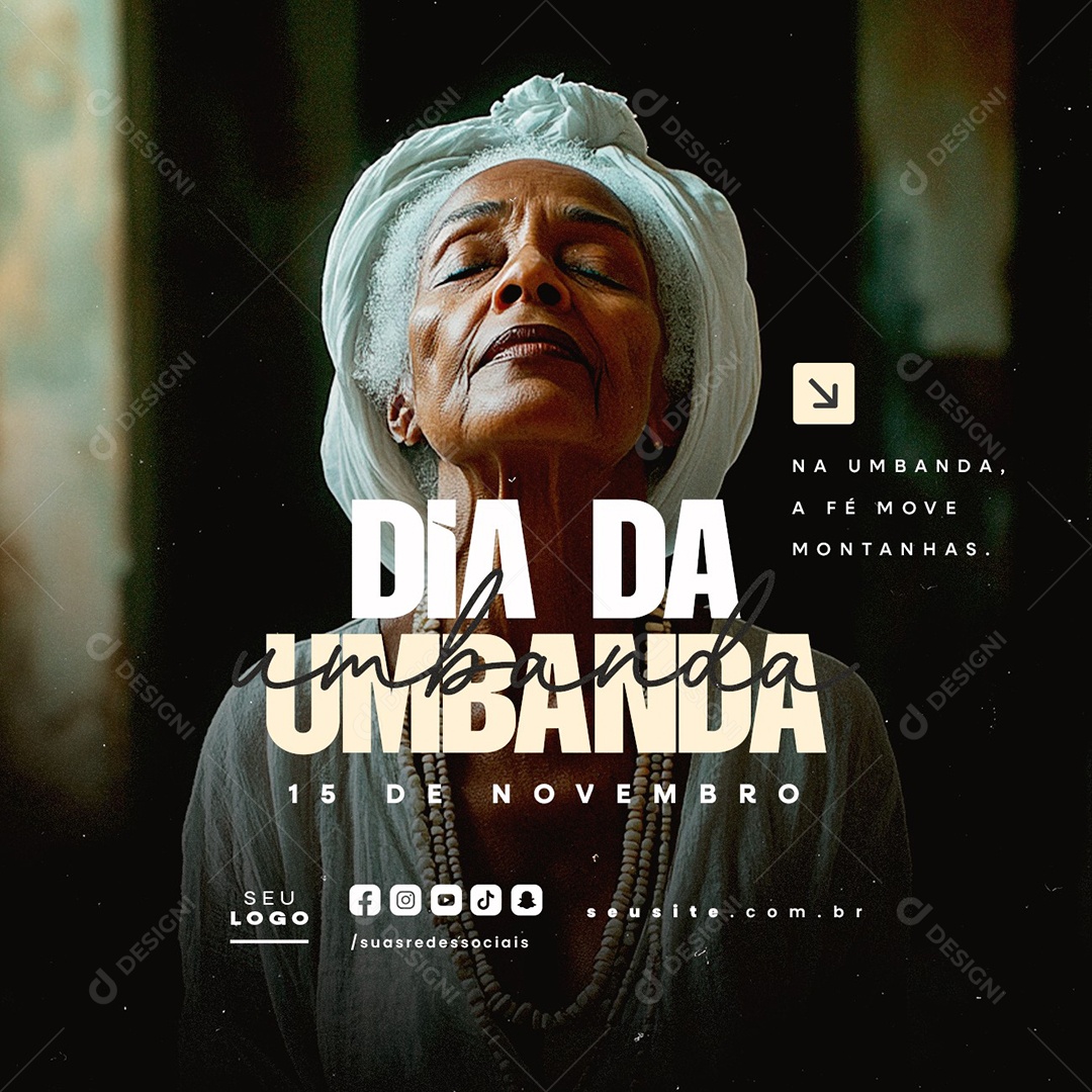 Dia da Umbanda 15 de Novembro A Fé Move Montanhas Social Media PSD Editável