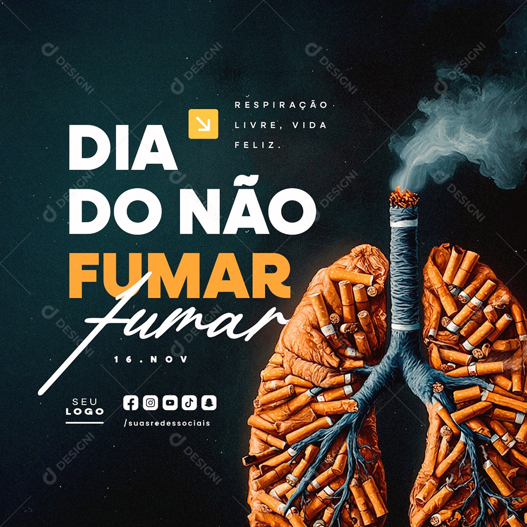 Dia do Não Fumar 16 de Novembro Social Media PSD Editável