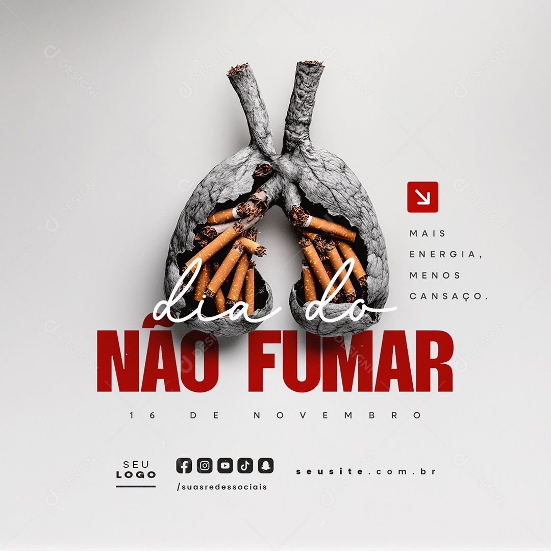 Dia do Não Fumar 16 de Novembro Social Media PSD Editável