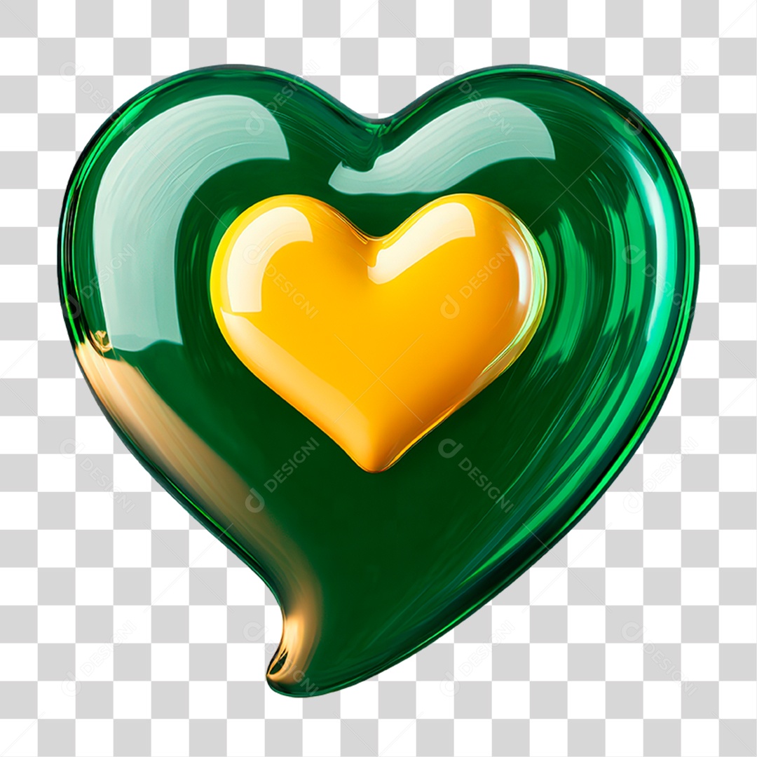 Coração Verde e Amarelo PNG Transparente