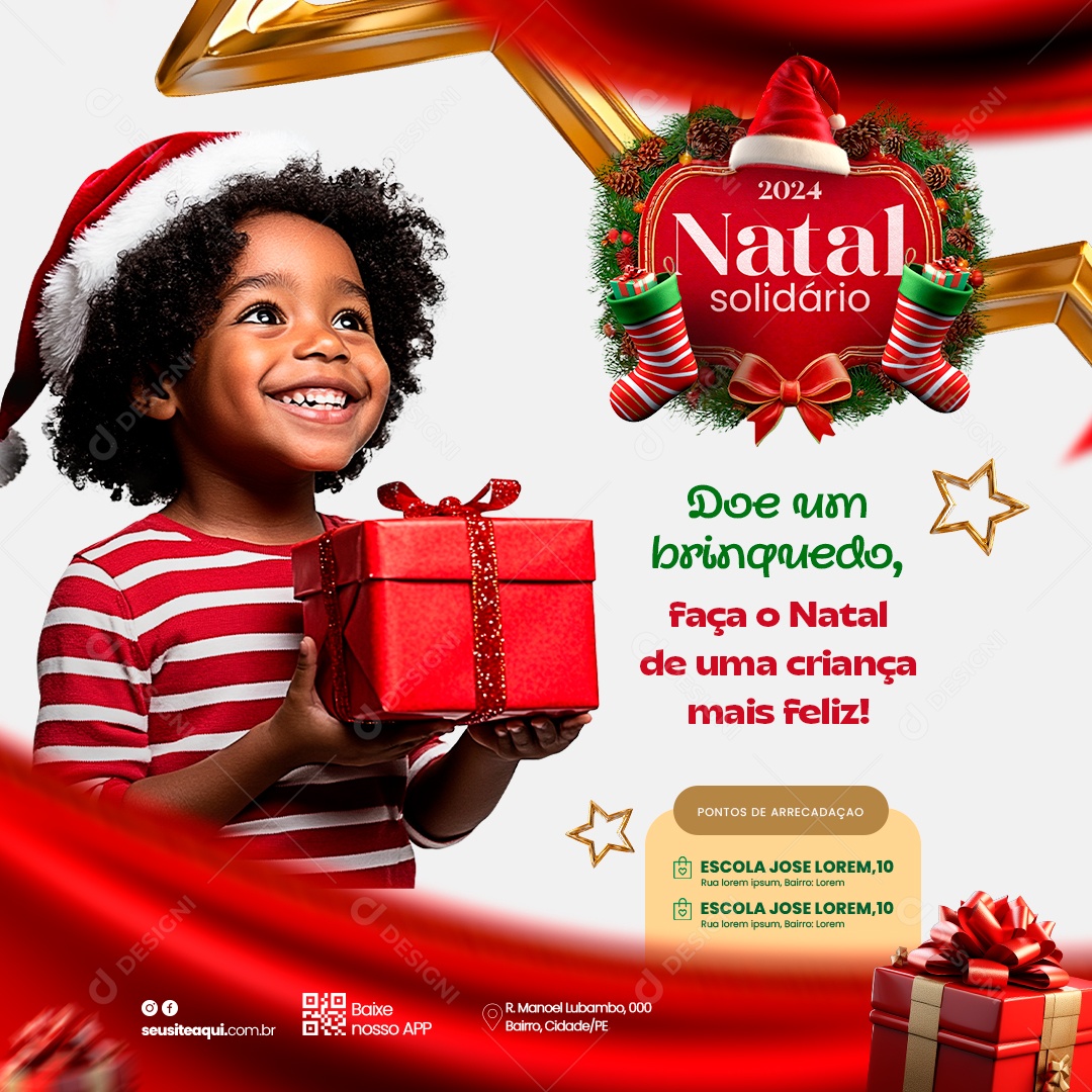 Natal Solidário Doe Um Brinquedo Social Media PSD Editável