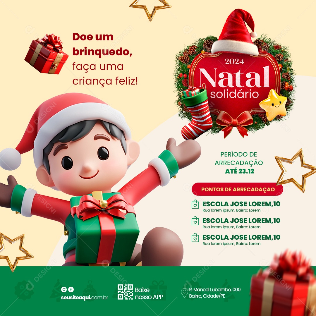 Natal Solidário Doe Um Brinquedo Social Media PSD Editável
