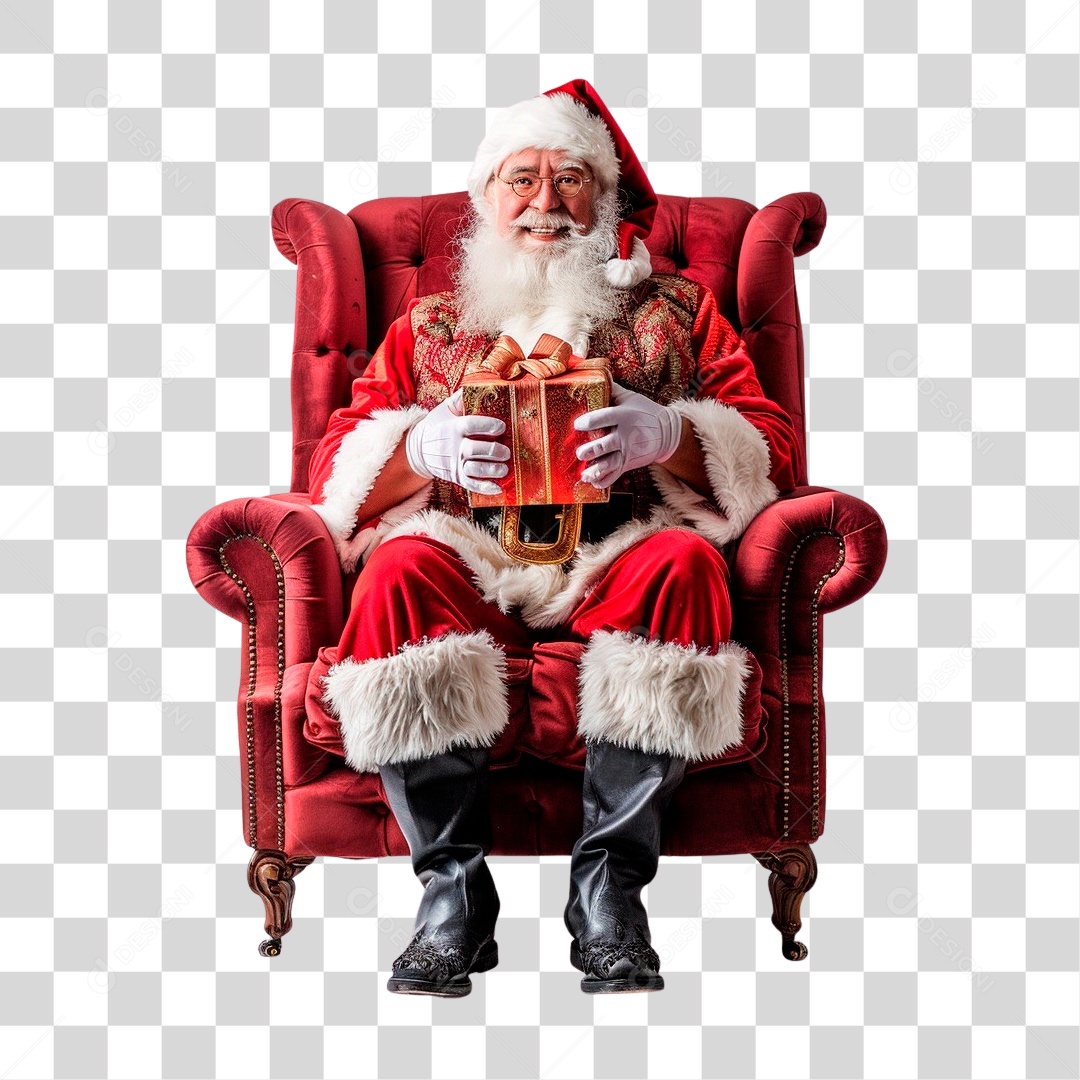 Papai Noel Sentado Na Poltrona PNG Transparente