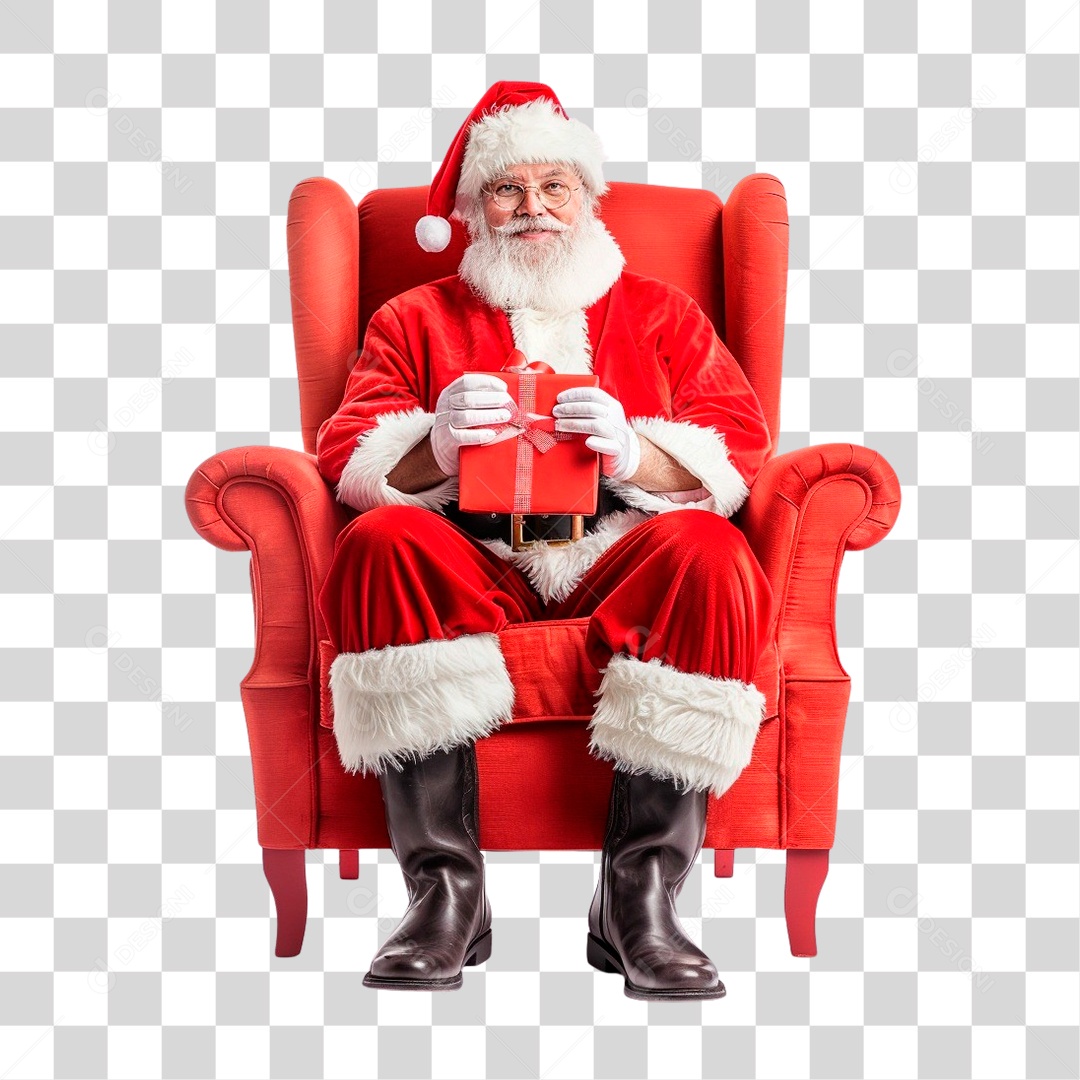 Papai Noel Sentado Na Poltrona PNG Transparente