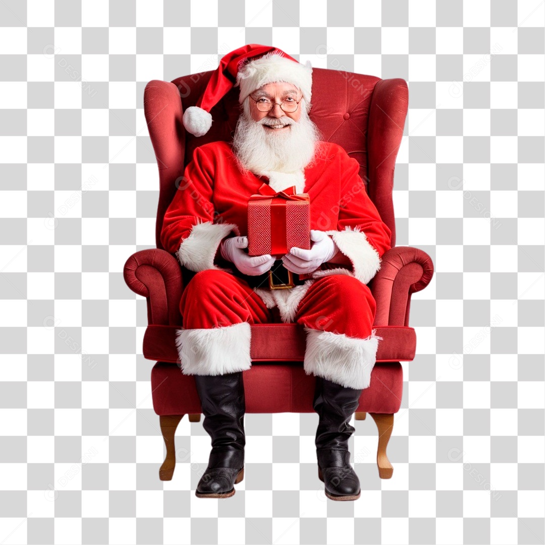 Papai Noel Sentado Na Poltrona Com Presente PNG Transparente