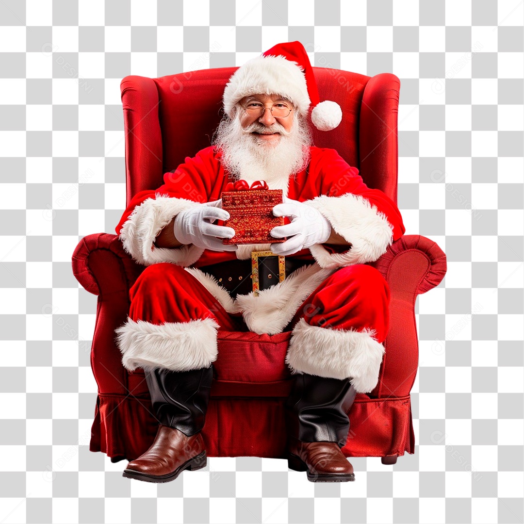 Sitting Santa Claus In the armchair With PNG Gift Transparent