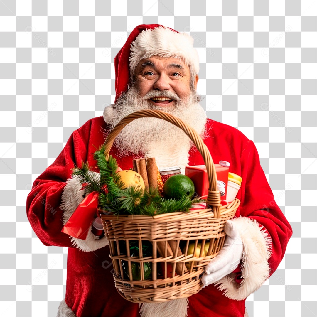 Papai Noel Segurando Presente PNG Transparente