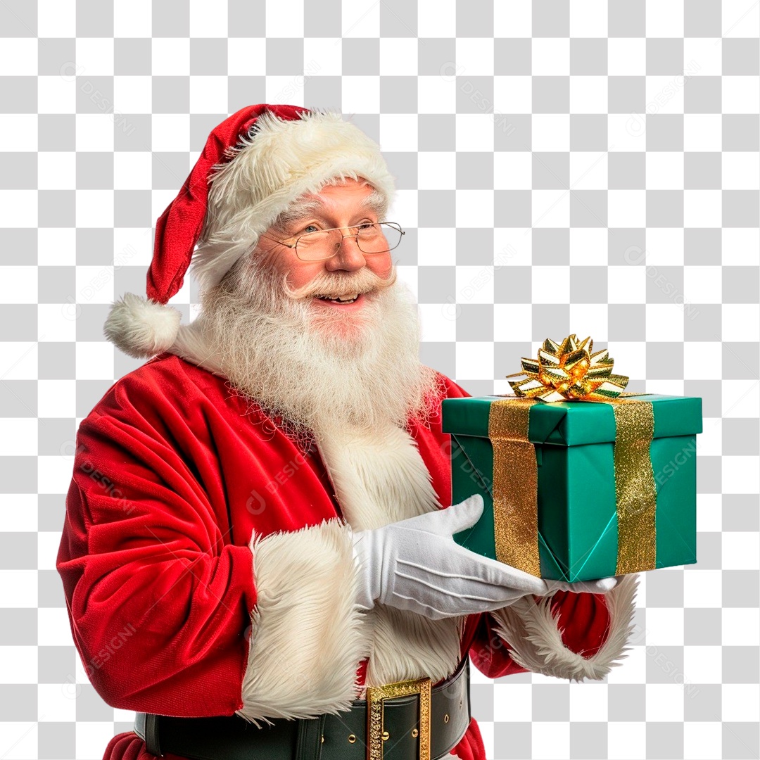 Papai Noel Segurando Presente PNG Transparente