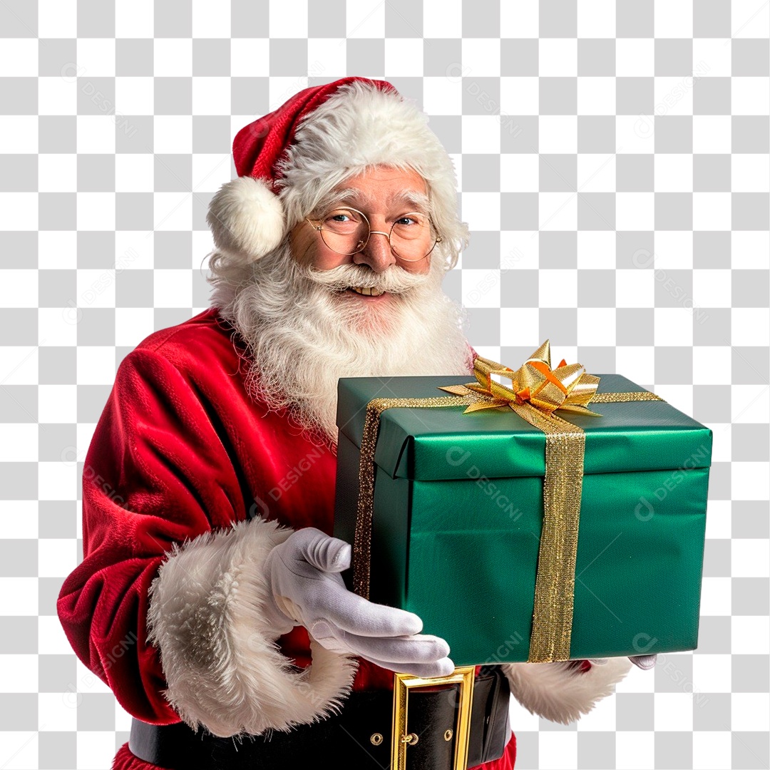 Papai Noel Segurando Presente PNG Transparente
