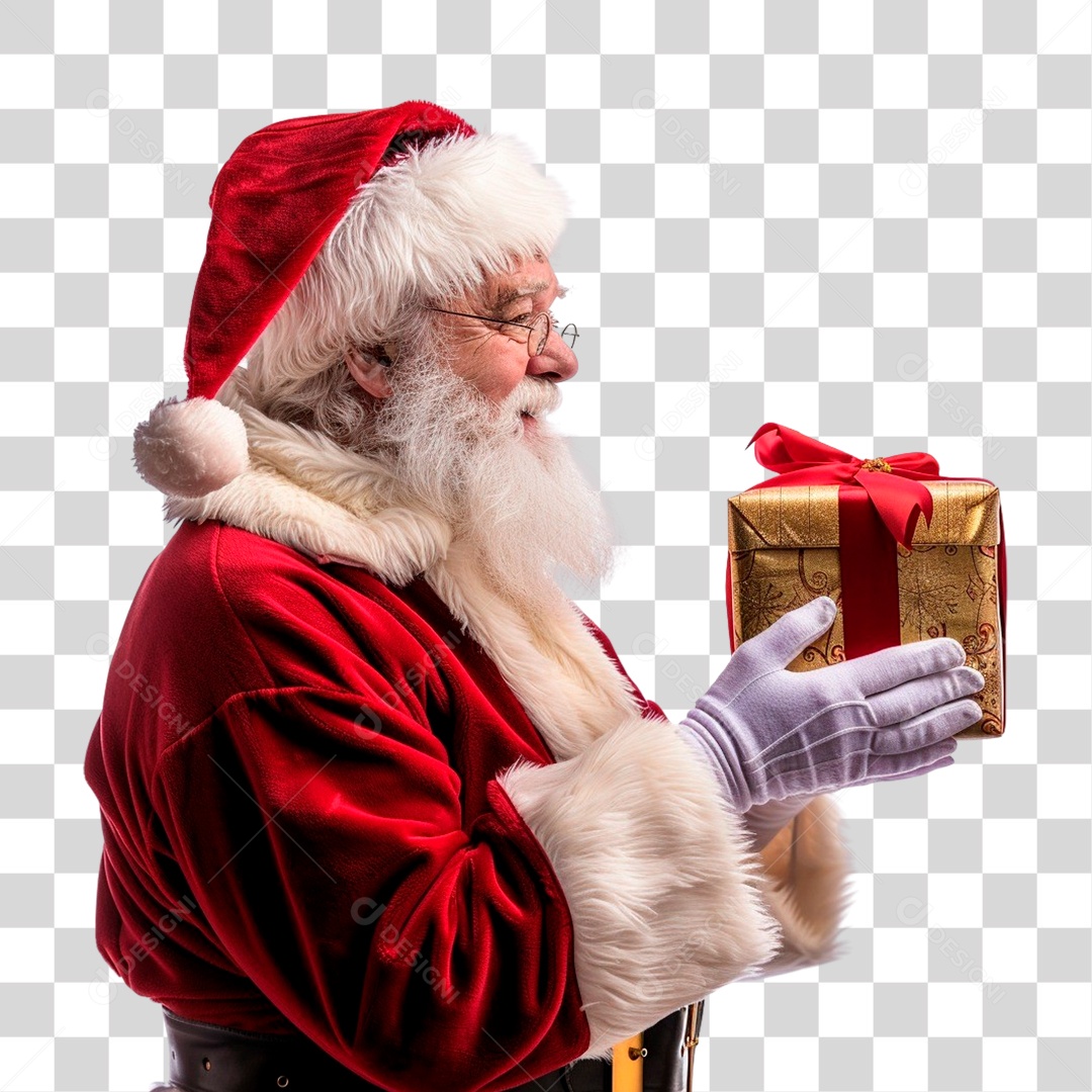 Papai Noel Segurando Presente PNG Transparente