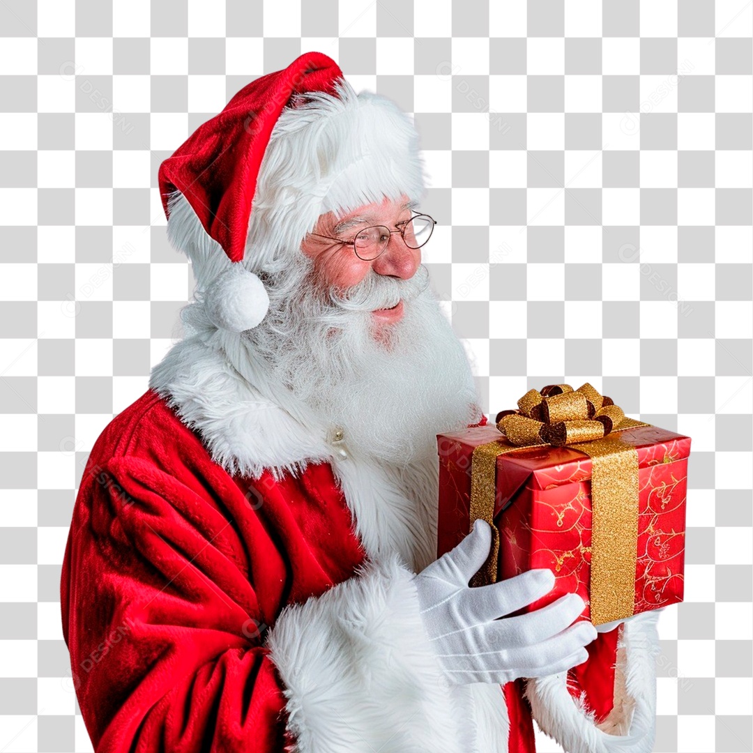 Papai Noel Segurando Presente PNG Transparente