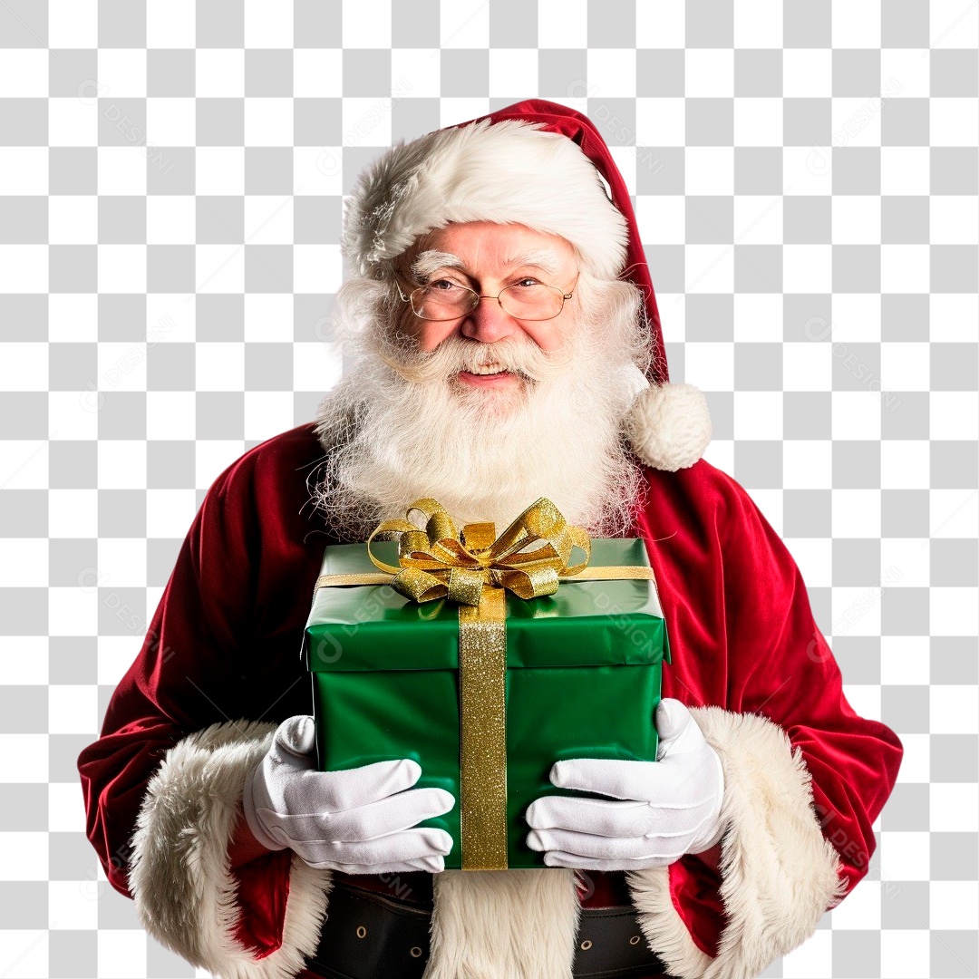 Papai Noel Segurando Presente PNG Transparente