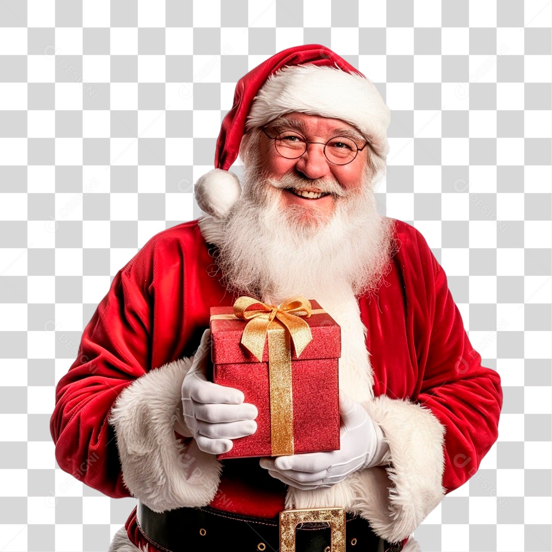 Papai Noel Segurando Presente PNG Transparente