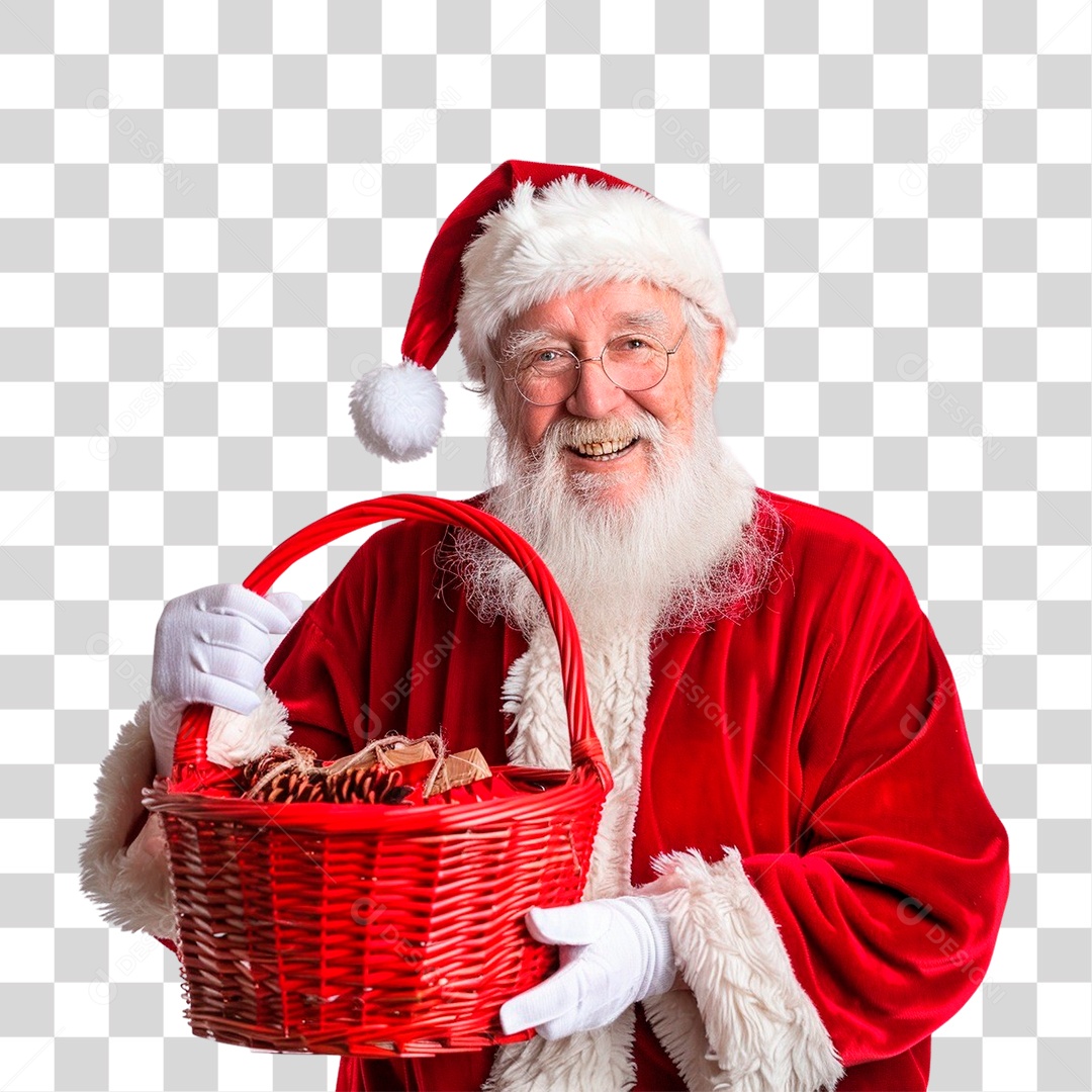 Papai Noel Segurando Presente PNG Transparente