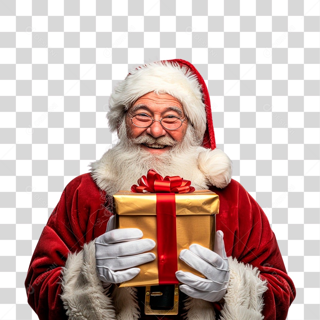 Papai Noel Segurando Presente PNG Transparente