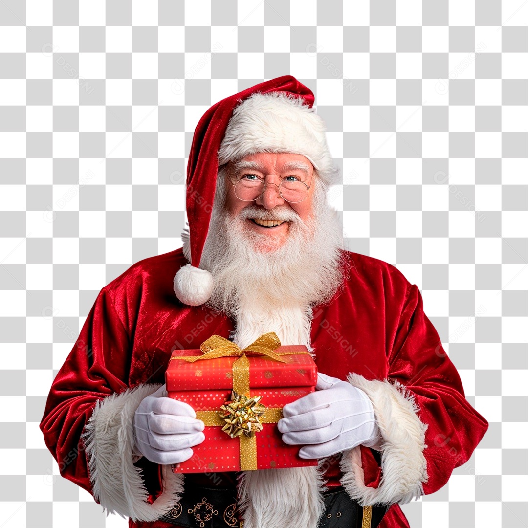Papai Noel Segurando Presente PNG Transparente