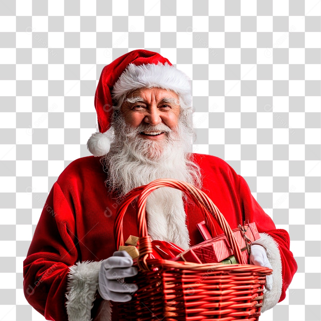 Papai Noel Segurando Presente PNG Transparente