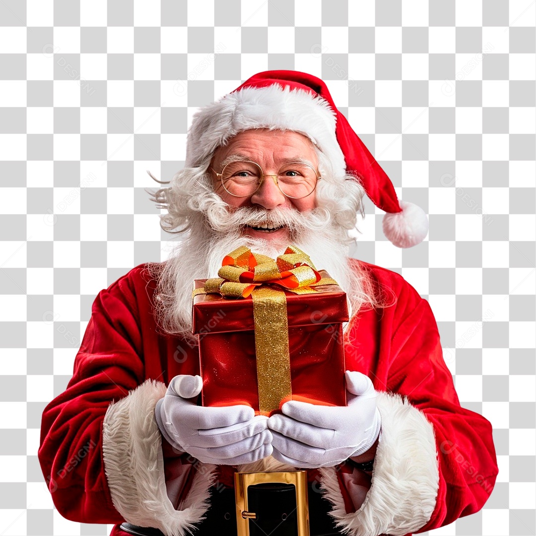 Papai Noel Segurando Presente PNG Transparente