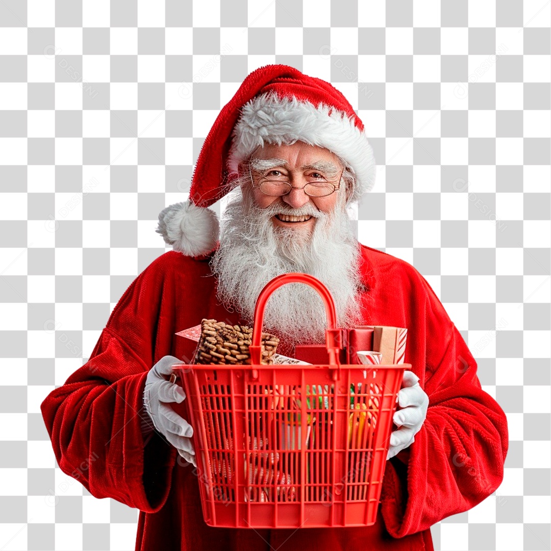 Papai Noel Segurando Presente PNG Transparente