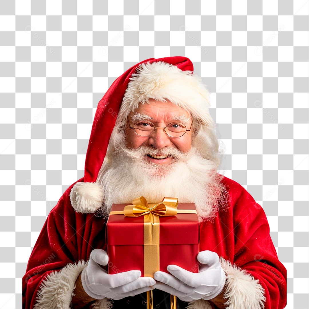 Papai Noel Segurando Presente PNG Transparente