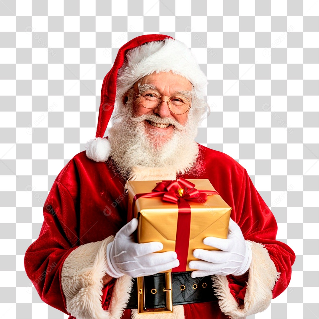 Papai Noel Segurando Presente PNG Transparente