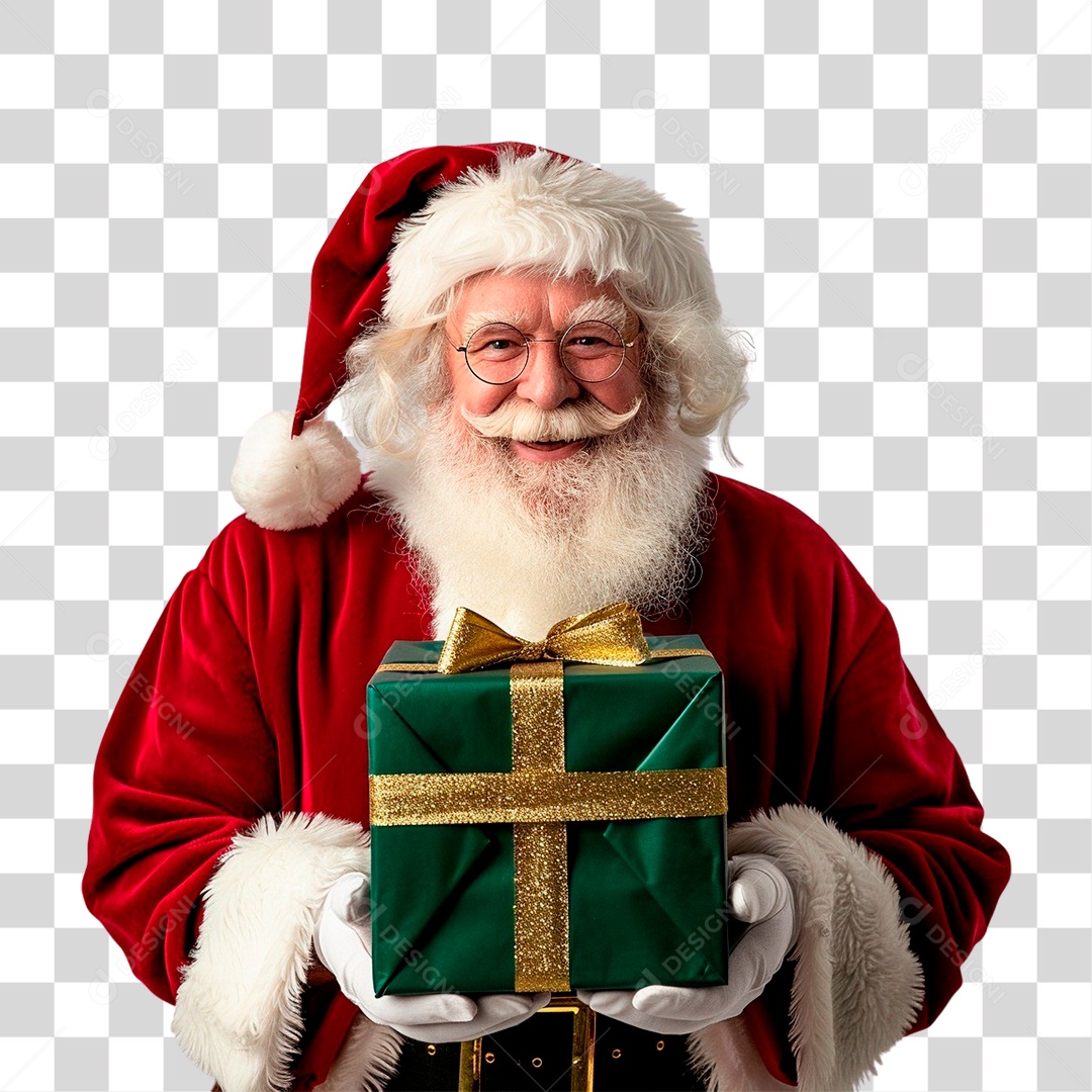 Papai Noel Segurando Presente PNG Transparente