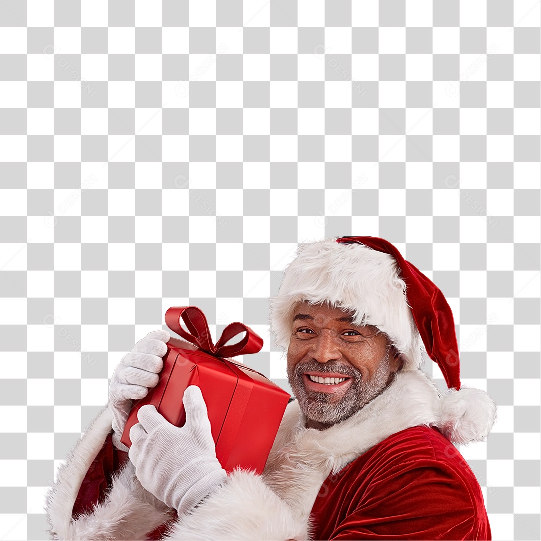 Papai Noel Negro Segurando Presente PNG Transparente